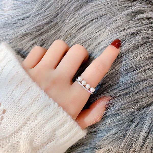 

wedding rings jewelry genuine zircon inlaid pearl female finger fashionable versatile women ring party for girls vintage, Slivery;golden
