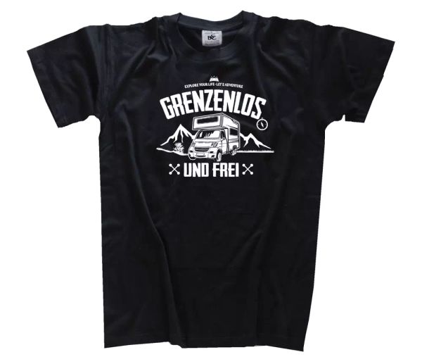 

camper grenzenlos and motorhome caravan t-shirt s-xxxl, White;black
