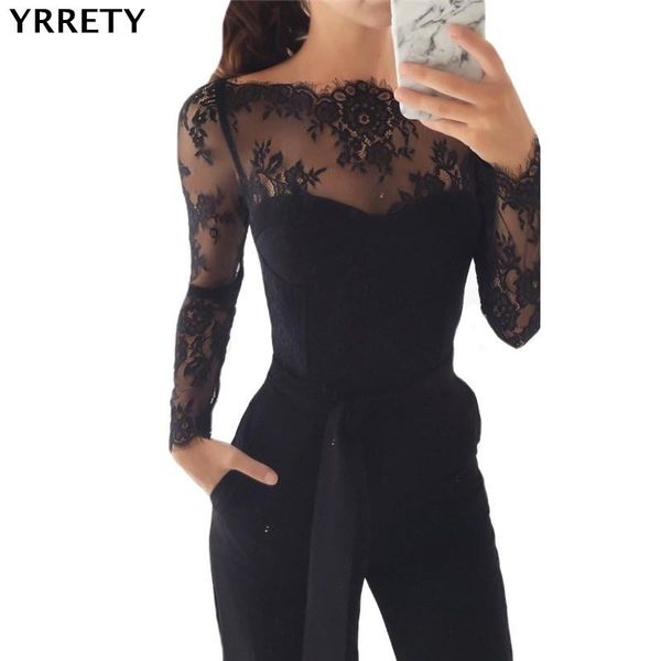 

women's jumpsuits & rompers yrrety women clubwear playsuit casual long sleeve party jumpsuit romper trousers pants wide leg ladies offi, Black;white