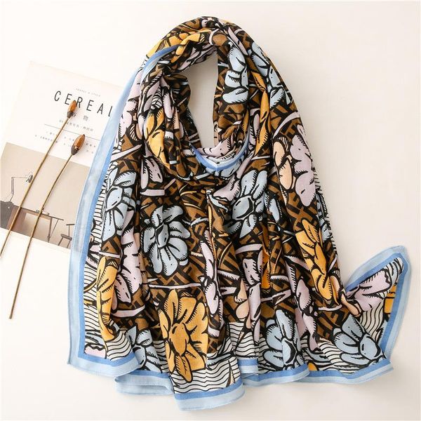 

scarves silk scarf women's holiday tourism sunscreen art beautiful flowers cotton shawl multi-functional, Blue;gray