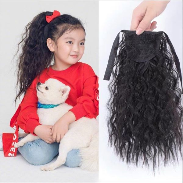 

hip hop children's women's middle long hair beard corn wool curly wig horsetail, Black
