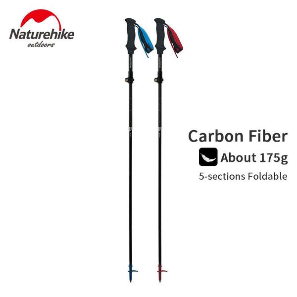 

trekking poles naturehike 5-section carbon fibre 34cm folding adjustable camping hiking cane walking stick