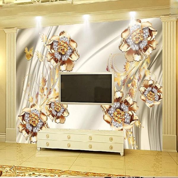 

wallpapers custom large mural 3d wallpaper modern fashion creative flower luxury pearl gem golden tv back wall decor 5d embossed
