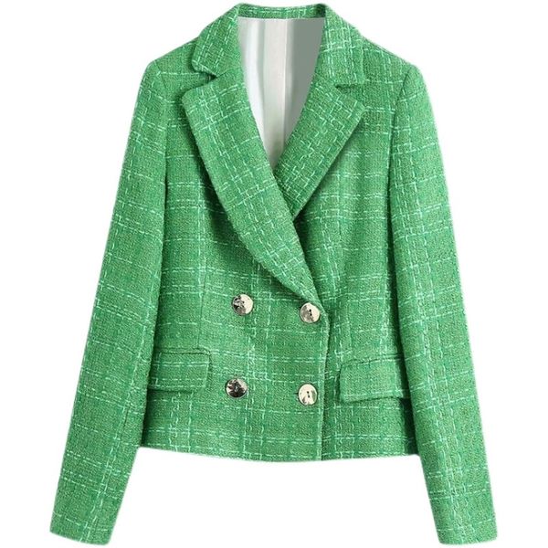 

women's suits & blazers spring women fashion double breasted short tweed blazer coat vintage long sleeve suit jackets female outer, White;black