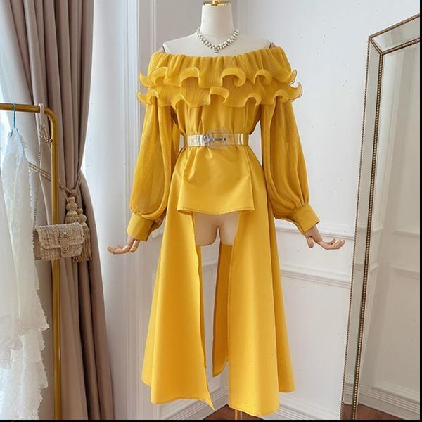 

fashion design women ruffles shirts femme lady blouses irregular, White