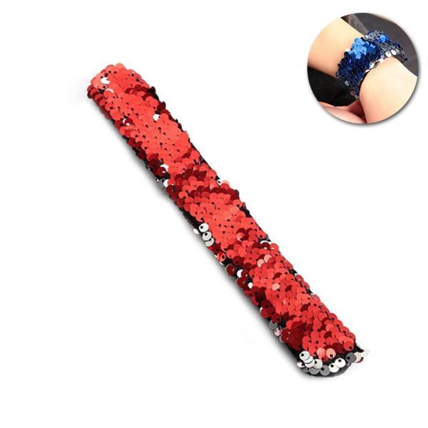 

charm bracelets double colors sequin slap party wrist strap for kids favors (red and silver), Golden;silver