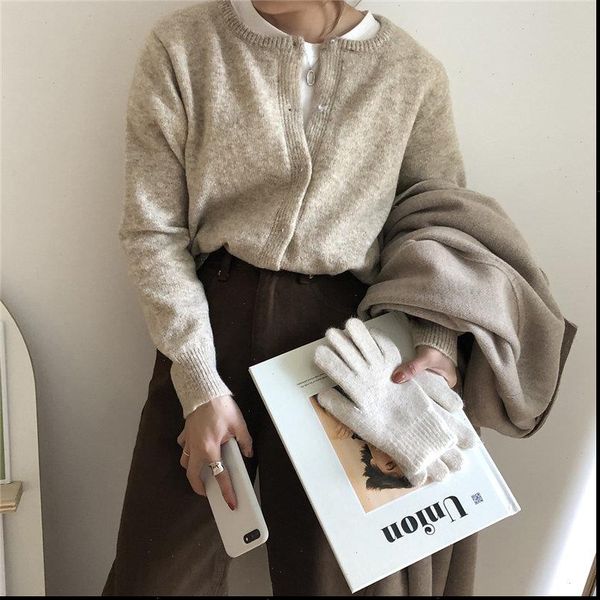 

vintage chic all match women sweater cardigans sweet high waist warm thicken soft office lady brief loose casual knitted sweaters, White;black