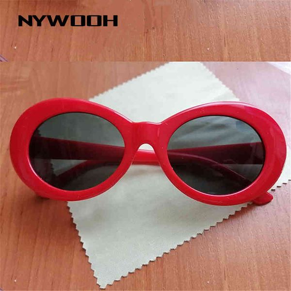 

luxury designer sunglasses nywooh vintage kurt cobain oval sun ladies trendy retro women's sun white black eyewear uv400 mirror 0622
