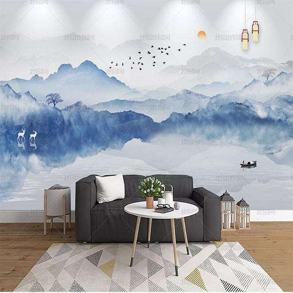 

wallpapers 3d ink chinese modern simple artistic conception landscape wallpaper background wall painting living room cloth