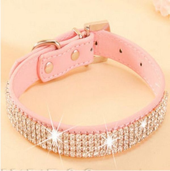 

dog collars & leashes 2021 brand bling rhinestone pu leather crystal diamond puppy collar pet pink
