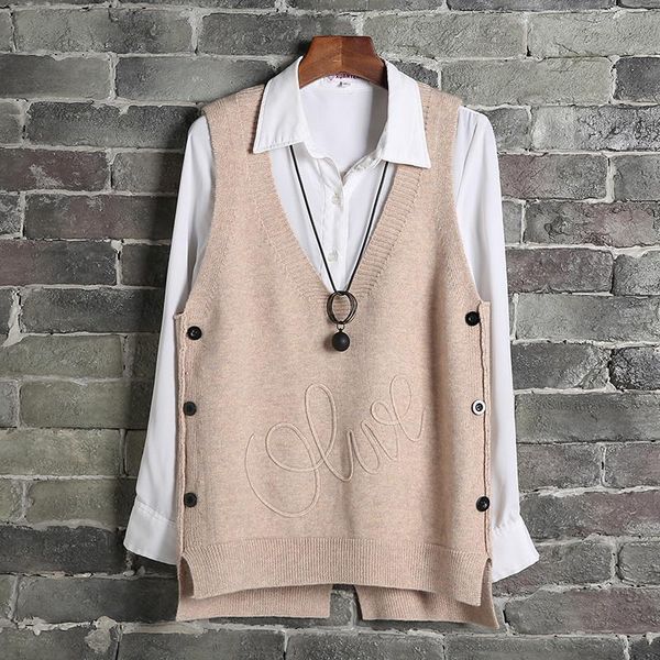 

women's vests #1202 spring vest waistcoat women side buttons casual knitted sweater sleeveless female short pullover plus size, Black;white