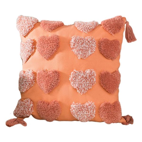 

pillow case 2021 boho decorative tassel throw accent woven tufted contrast color love heart sofa couch square cushion cover