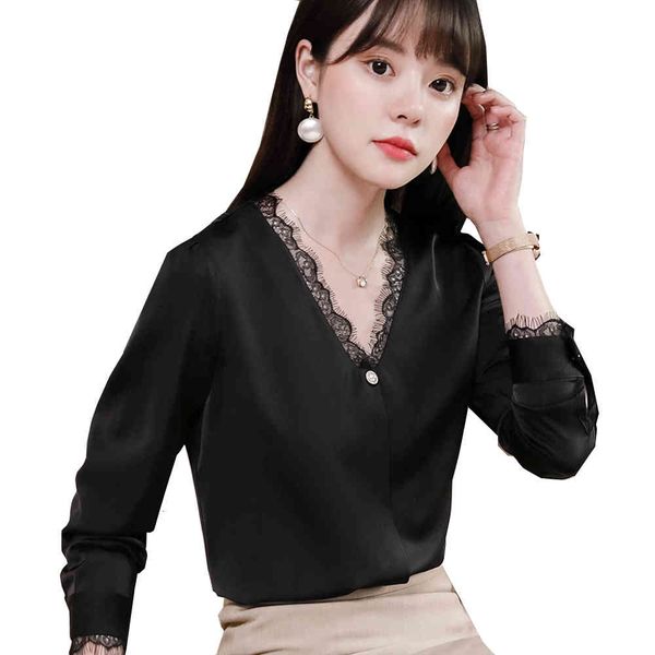 

women's blouses & shirts women v-neck lace blouse ladies long sleeve female white black gray formal shirt 7jy0