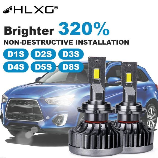 

car headlights 2pcs 10000lm led d2s 90w canbus hid d4s d5s d8s d3s 2 sides replace high power csp 6000k lighting light hlxg