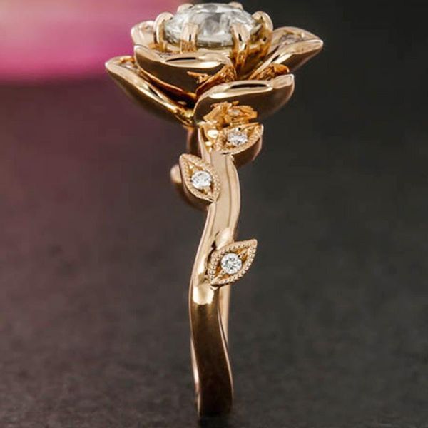 

wedding bands big flower with rose gold-colored cz ring special luxury design for women valentines gift jewelry rings, Slivery;golden