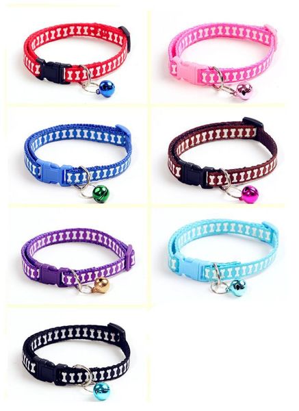 

dog collars & leashes 7pcs bell cat collar safety elastic adjustable with bells nylon 7 colors pet product small for kitten cats