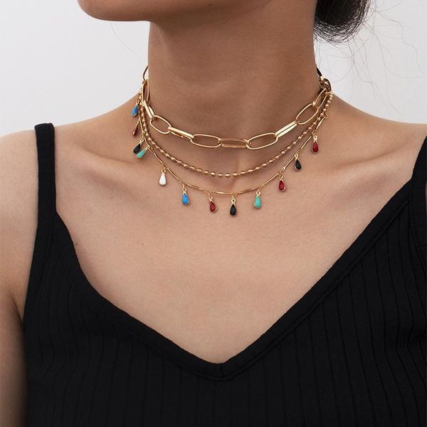 

chokers personality wild round bead geometric necklaces for women creative colorful tassel clavicle chain necklace punk vintage, Golden;silver