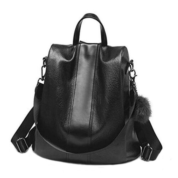 

backpack 2colors anti-theft ladies shoulder bag rucksack women leather pompom