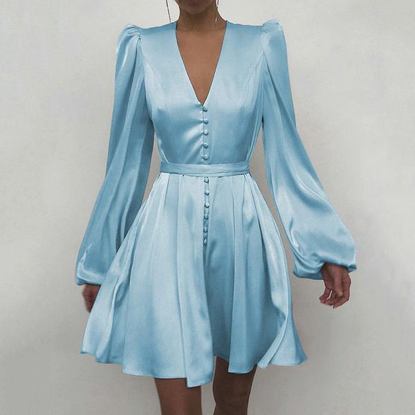 

casual dresses women satin dress elegant short mini autumn long sleeve deep v neck party clubwear vestidos de fiesta, Black;gray