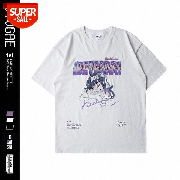 

vivgae japanese street anime print short-sleeved t-shirt male hip-hop loose casual round neck tee #4e8i, White;black