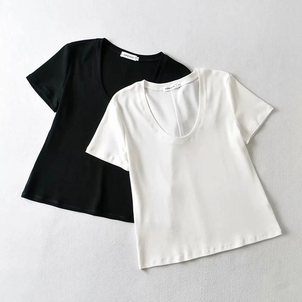 

xl1ch0721 korean u-neck white short sleeve new three needle four thread t-shirt, White;black