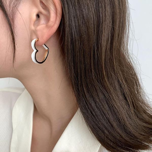 

hoop & huggie u-magical minimalist white enamel open love heart earring for women fashion sweet gold color metallic party jewelry, Golden;silver