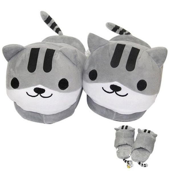 

warm cat winter shoes women home slippers comfort for plus indoor fur no.119, Black