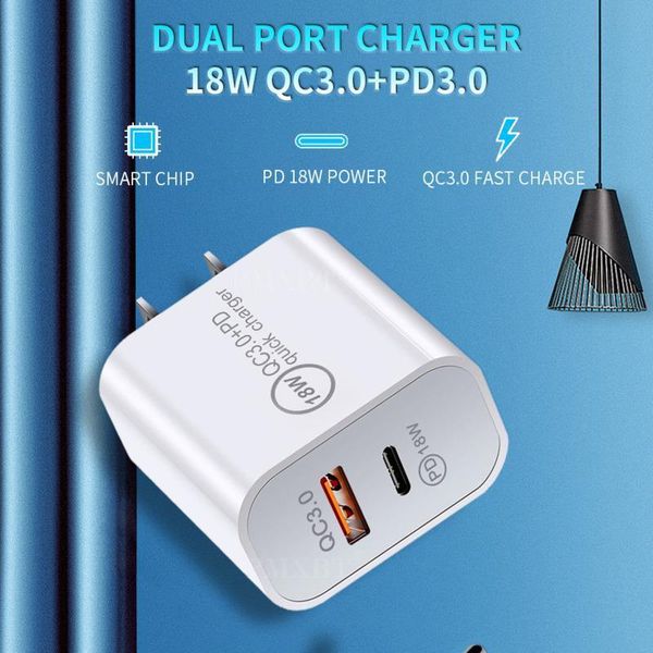 

18w fast usb charger quick charge type c pd fast charging for iphone eu us plug usb charger with qc 4.0 3.0 phone charger with box