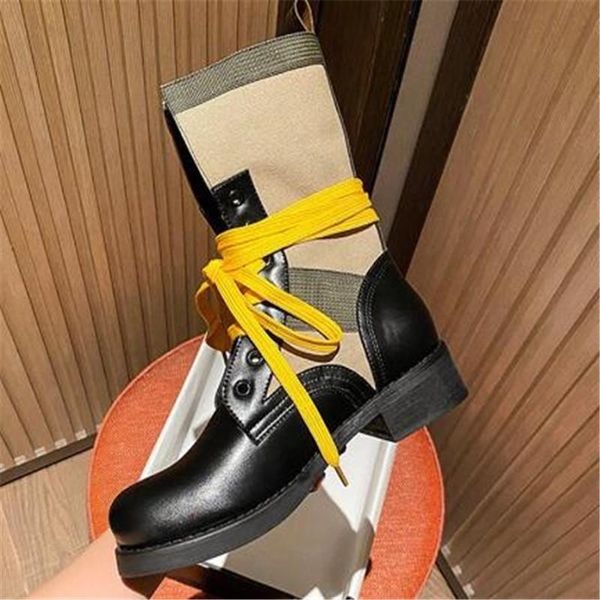 

lace up long boots mixed color women mujer autumn shoes zapatos platform, Black