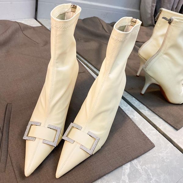 

boots winter fashion women lady black brown poined toes thin heels high shoes zipper ankle short pumps