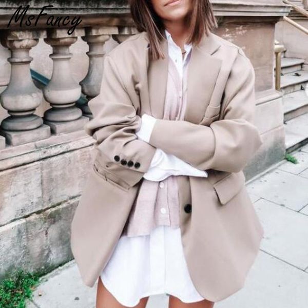 

women's suits & blazers msfancy autumn blazer women single breasted casual suit 2021 mujer elegant official jacket outwear, White;black