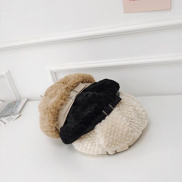 

berets 2021 female autumn winter british plush beret korean version of the wild painter hat japanese retro zachte baret, Blue;gray