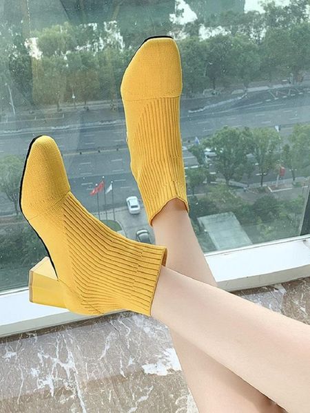 

boots fashion stretch cloth square toe high-heeled ladies spring and autumn thin short-tube british style single boots., Black