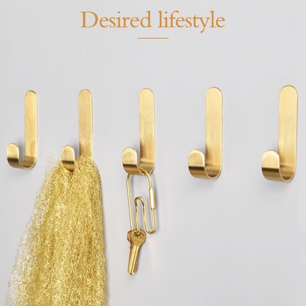 

5pcs adhesive heavy duty brass hooks towel for bathroom kitchen garage wall mounted clothes robe hat hangers & rails