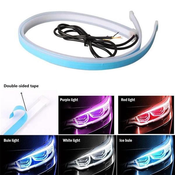 

pcs led drl car daytime running light flexible waterproof strip auto headlights white turn signal yellow brake flow lights 12v emergency