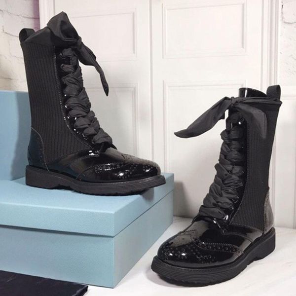 

boots fashion warm winter women knitting patchwork female mid calf breathable sock 35-40size, Black