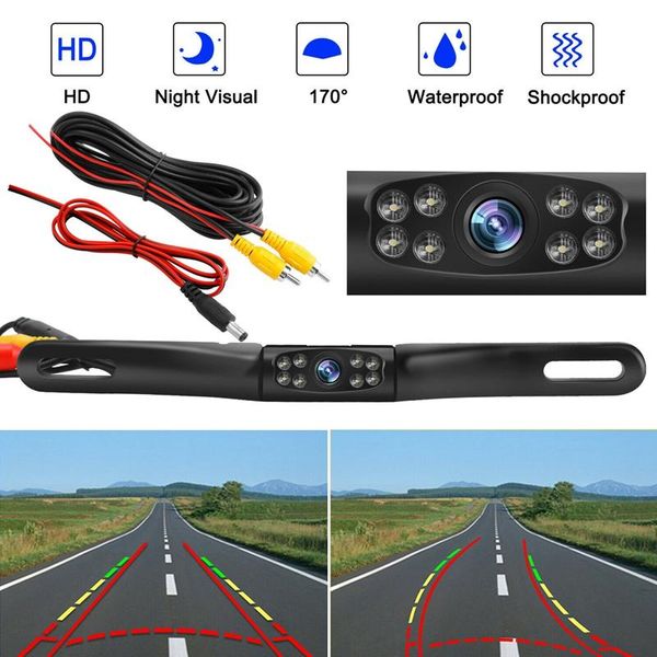 

car rear view cameras& parking sensors camera waterproof wide 170 degree night vision backup 8-led long license plate frame