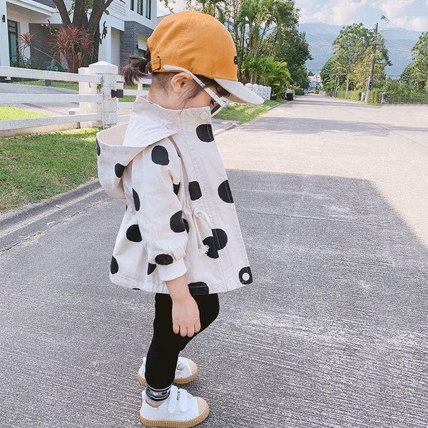 

arrived autumn winter baby girls hooded jacket clothes loose waistband windbreaker kids polka dot outerwear clothing coat, Blue;gray