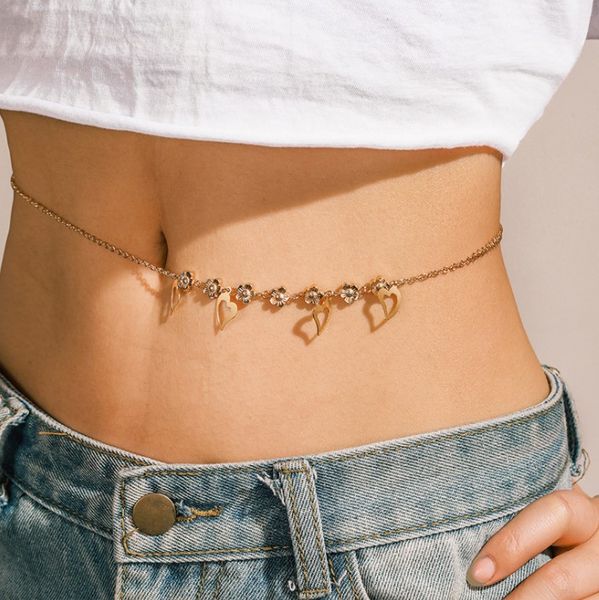 

european and american retro personality fashion belts love inlaid diamond geometric single layer metal waist chain, Black;brown