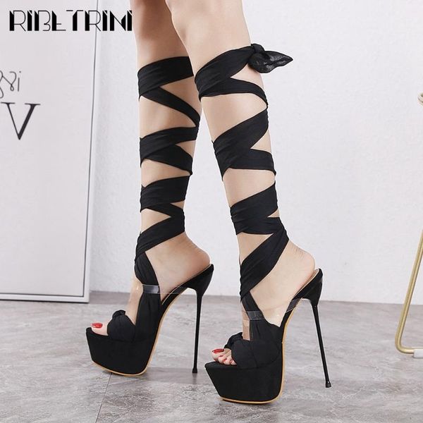 

ladies sansals lace up ankle strap black platform thin high heel sandals women cool mature quality shoes woman