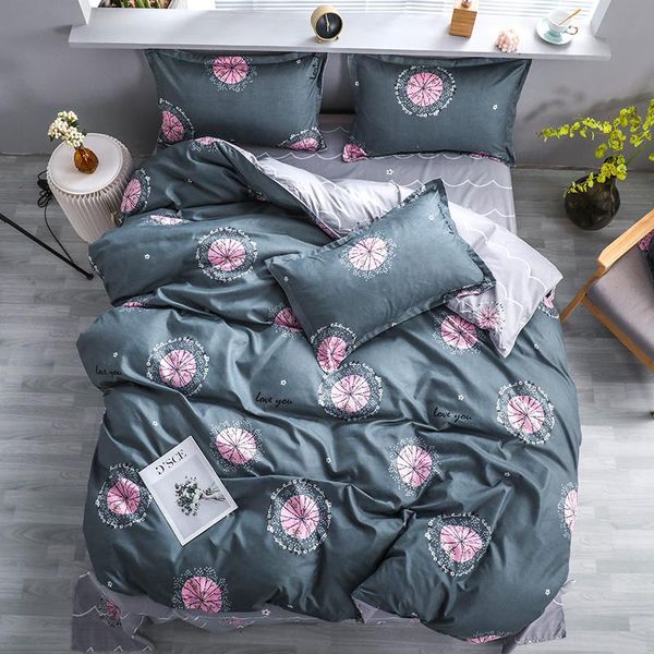 

bedding sets 2021 set 3/4pcs bed linens duvet cover+ flat sheet+pillowcase ab side home grey flower cover fill no