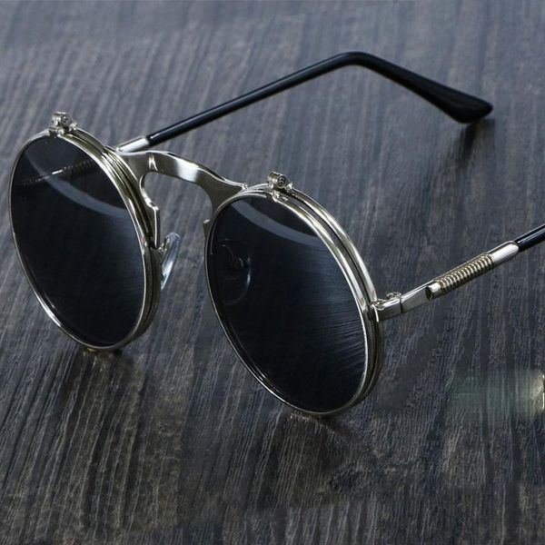 

sunglasses steampunk round metal women style retro flip circular double sun glasses men circle, White;black