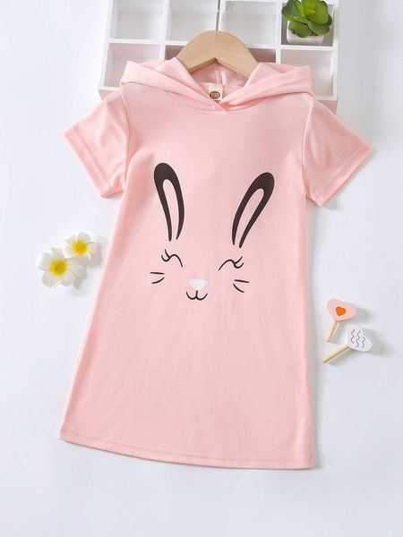 

toddler girls rabbit print hooded tee dress she, Red;yellow