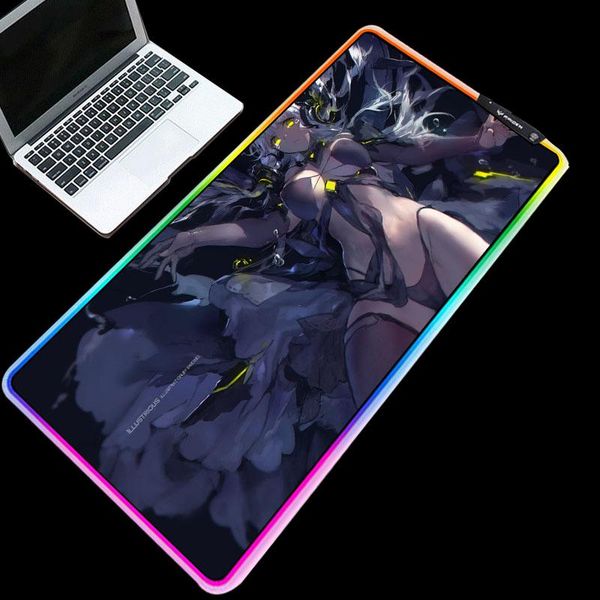 

mouse pads & wrist rests glowing rgb pad hd printed anime dark girl pattern mice pc notebook keyboard non-slip 900x400/800x300mm