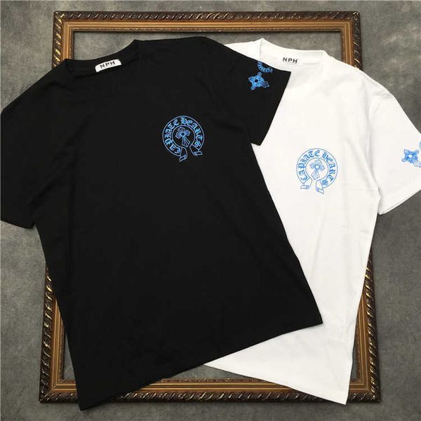 

red new net 2021 back heavy summer overlap cross print t-shirt lovers short sleeve tee, White;black