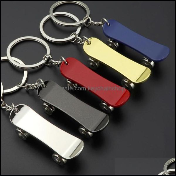 

keychains fashion aessories sport rotatable skateboard keychain key rings holders skate board bag hangs drop delivery 2021 gmu, Silver