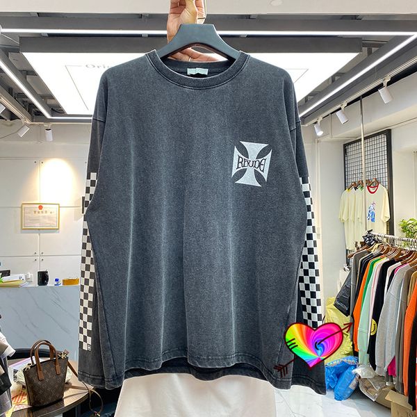 

long sleeve t shirt men women print tee washed vintage collar tag, White;black