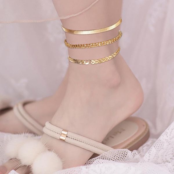 

anklets 3pcs/set vintage boho for women fashion gold snake chain arrow charm ankle bracelet female foot jewelry, Red;blue