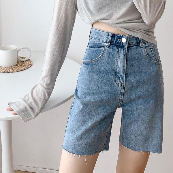 

high waist slim denim shorts bermuda plus size woman fashion tassel tight five-point jean washed female summer women's jeans, Blue