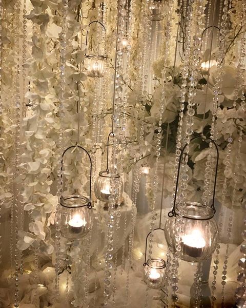 Decoração de festa 23m 28m Casamento Octogonal Acrílico Cristal Contas Cortinas Iridescent Garland Shimmer Cortinas